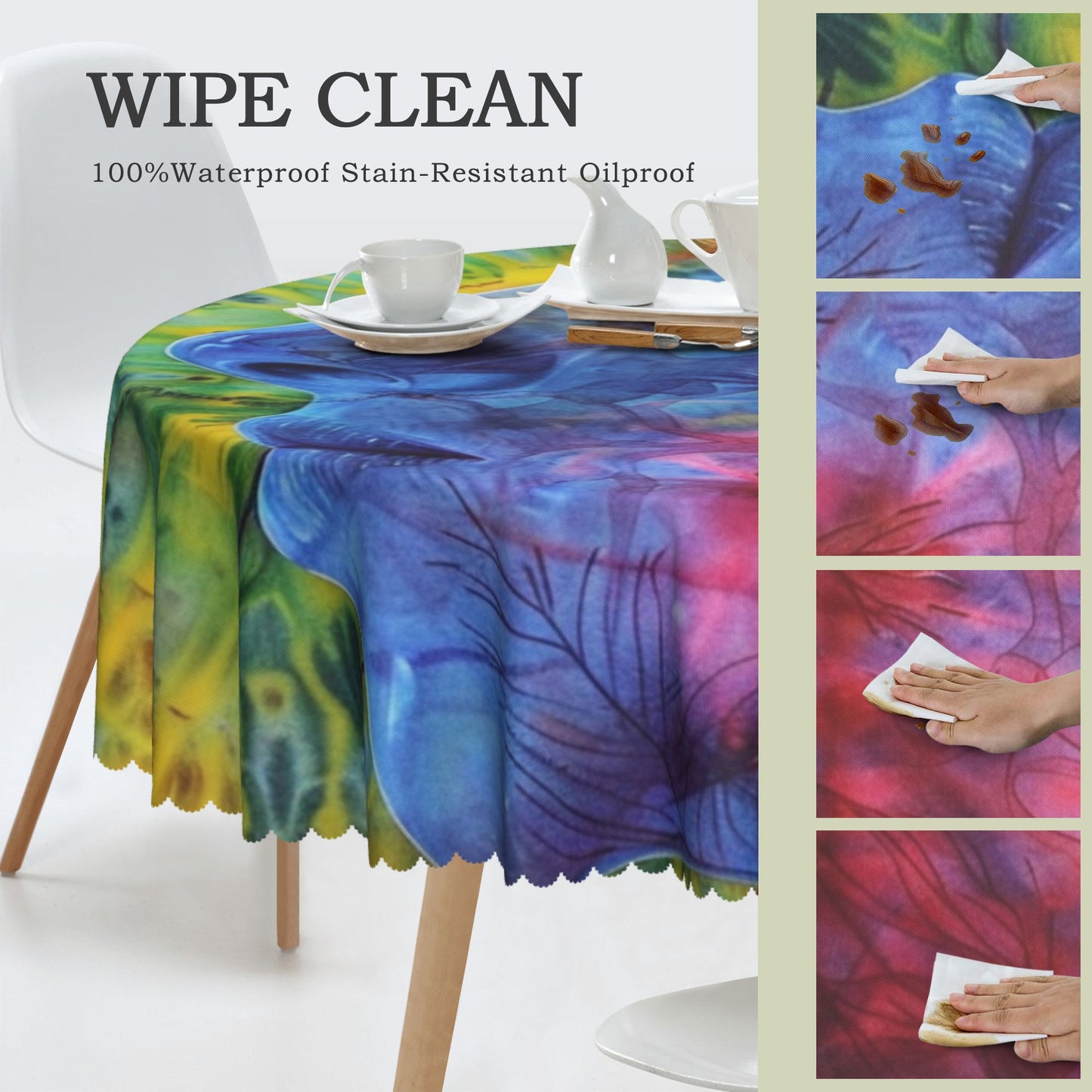 Dreamy Watercolor Art Round Tablecloth - Vibrant Waterproof Dining Table Decor