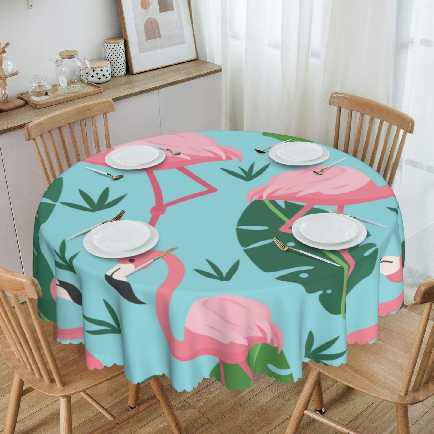 Tropical Pink Flamingo Round Tablecloth - Summer Vibes Waterproof Table Decor