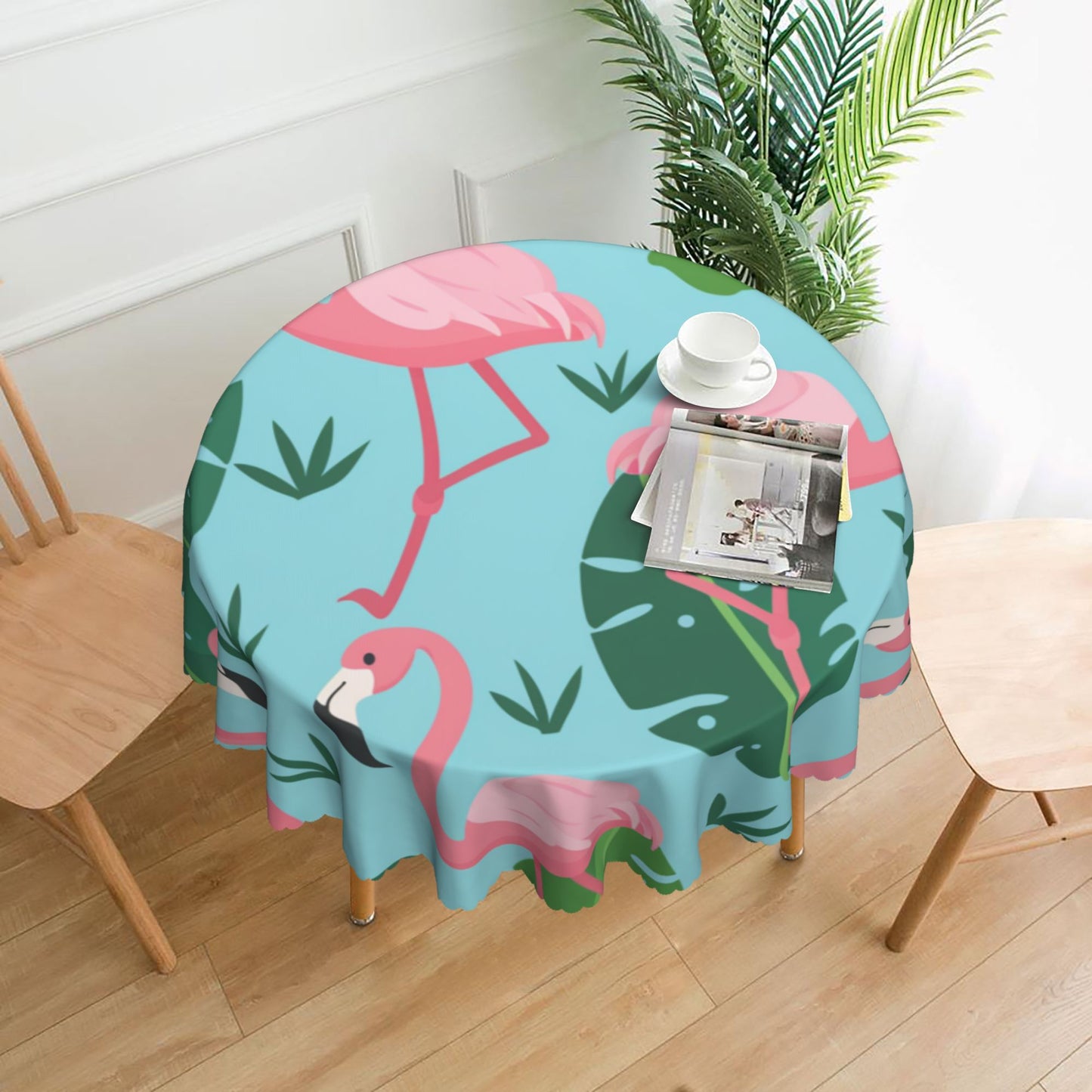 Tropical Pink Flamingo Round Tablecloth - Summer Vibes Waterproof Table Decor