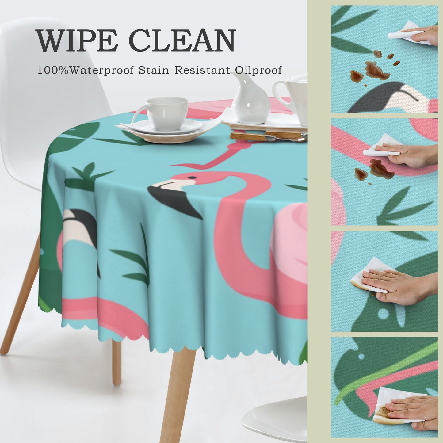 Tropical Pink Flamingo Round Tablecloth - Summer Vibes Waterproof Table Decor