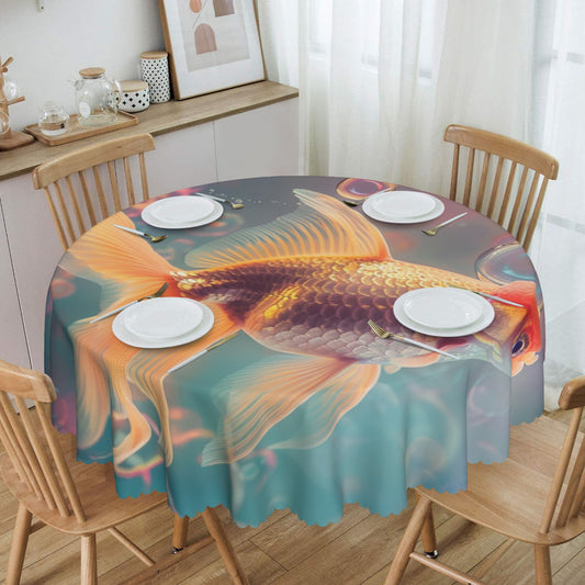 Goldfish-Themed Round Tablecloth - Aquatic Art Waterproof Table Decor