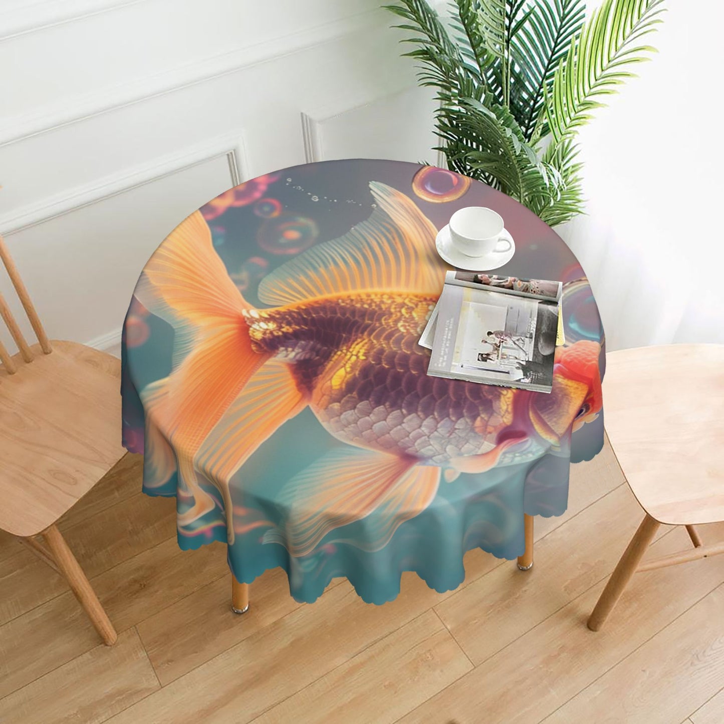 Goldfish-Themed Round Tablecloth - Aquatic Art Waterproof Table Decor