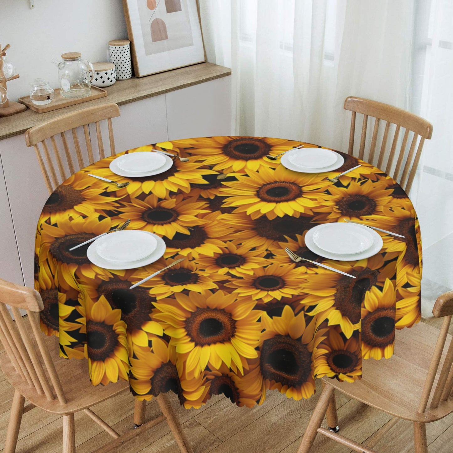 Sunflower-Themed Round Tablecloth - Waterproof Durable Table Decor