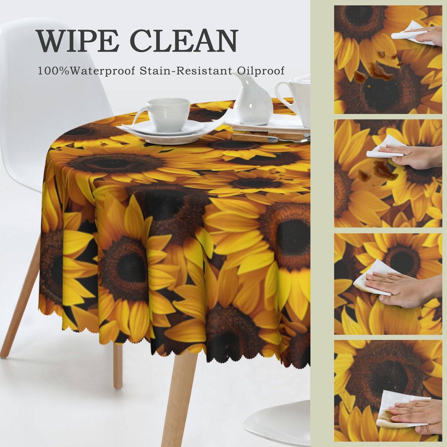 Sunflower-Themed Round Tablecloth - Waterproof Durable Table Decor