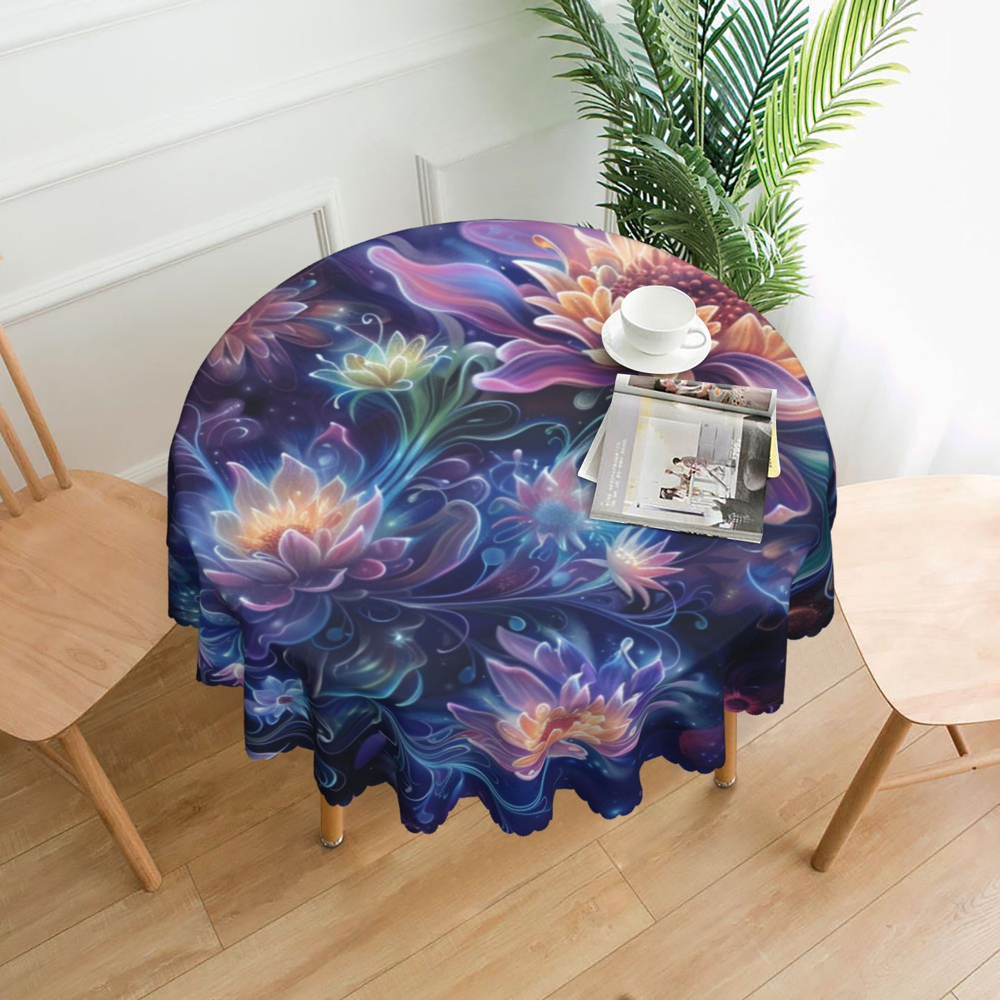 Dreamy Night Sky Floral Round Tablecloth - Waterproof High-Quality Table Decoration