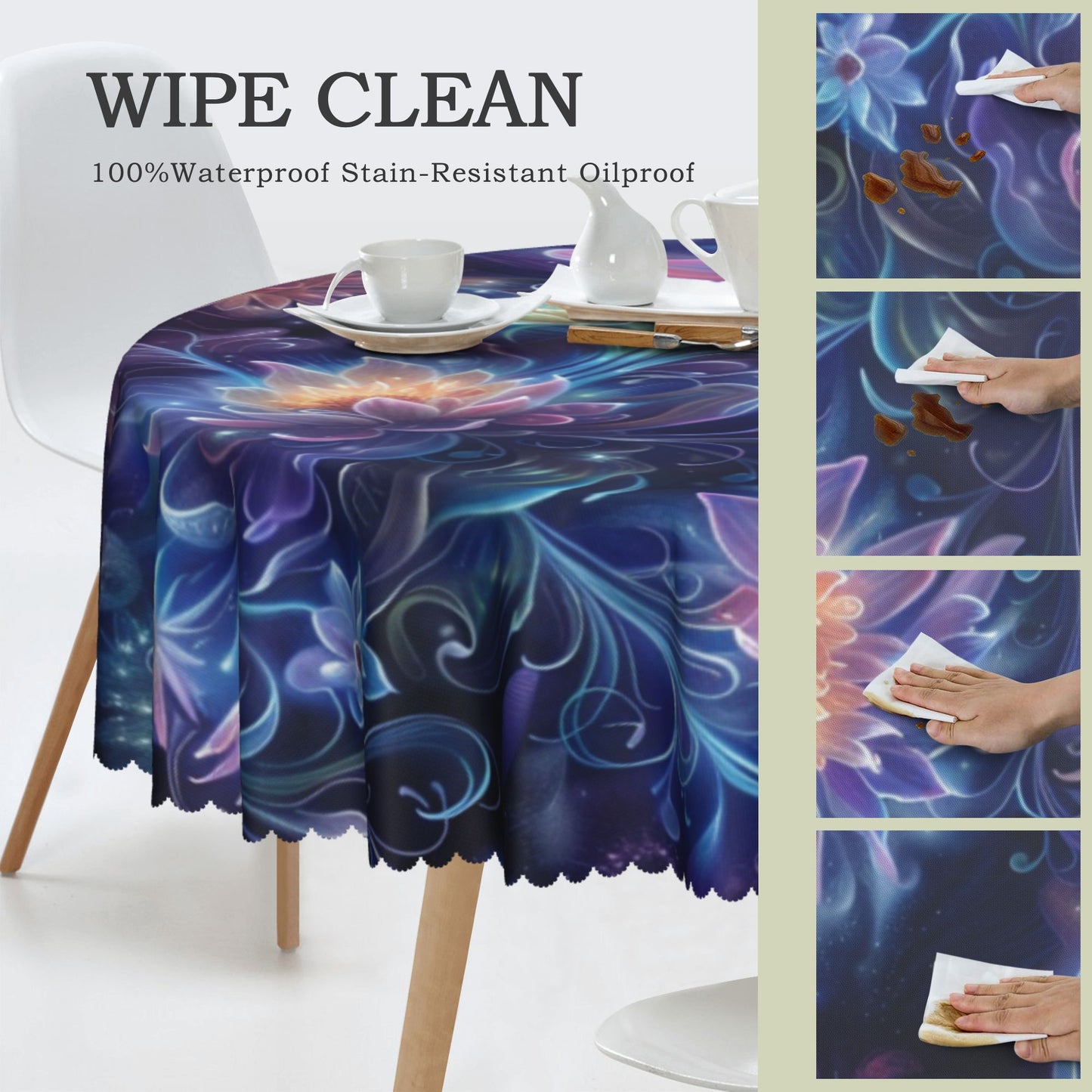 Dreamy Night Sky Floral Round Tablecloth - Waterproof High-Quality Table Decoration