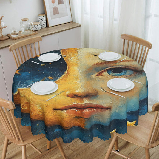 Creative Moon and Starry Night Round Tablecloth - Waterproof Artistic Dining Decoration