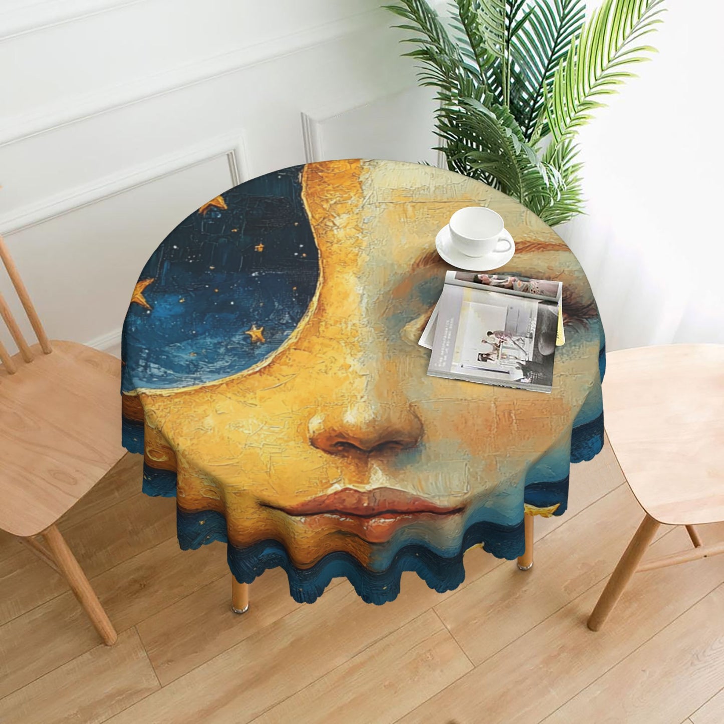 Creative Moon and Starry Night Round Tablecloth - Waterproof Artistic Dining Decoration